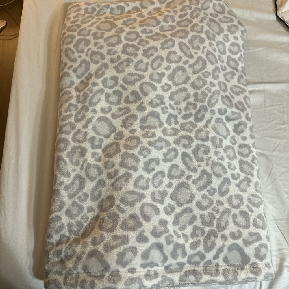 Society6 grey and White Leopard print sherpa fleece Cozy throw blanket